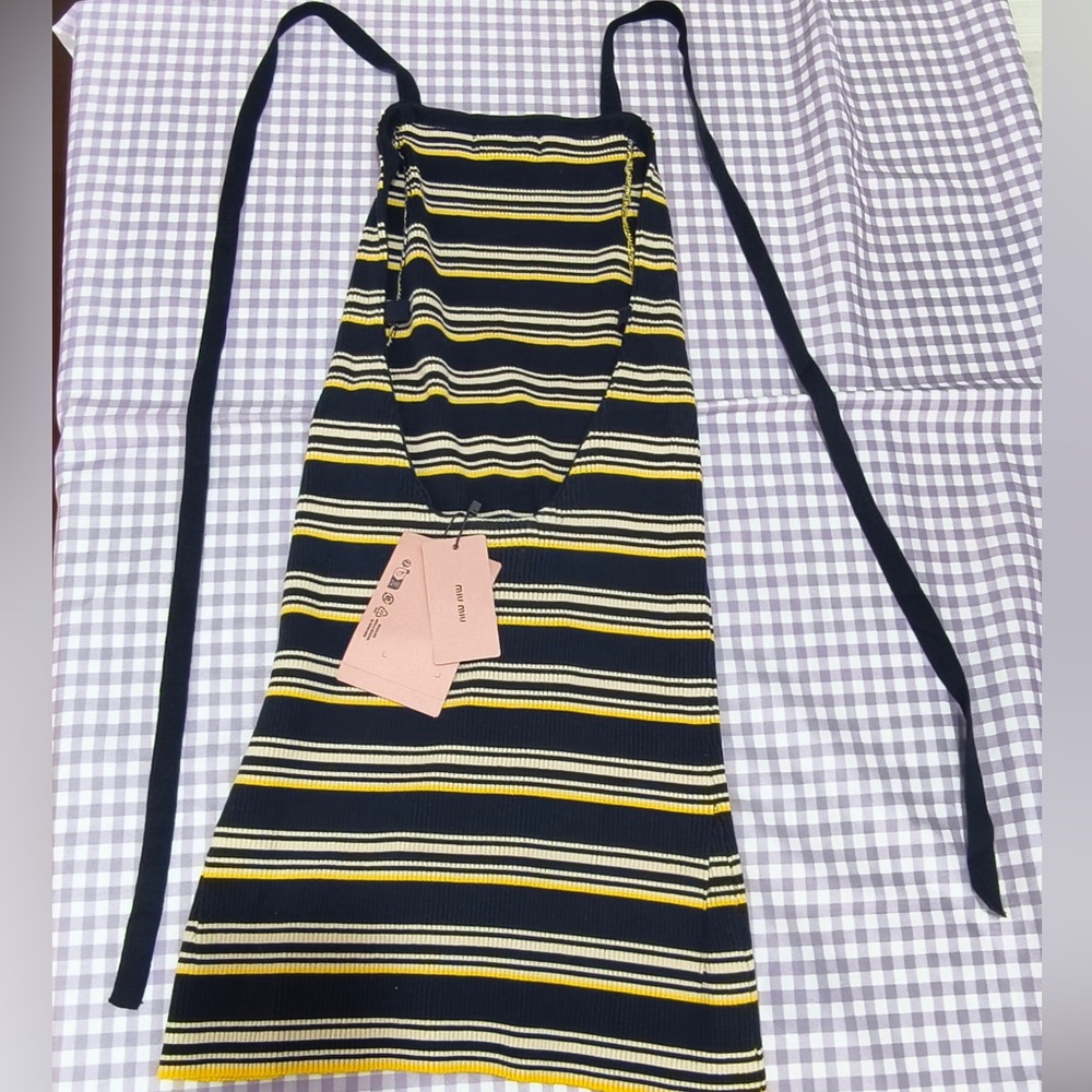 Miu Miu Navy, Yellow & Cream Striped Knit Pencil Skirt - Picture 8 of 13